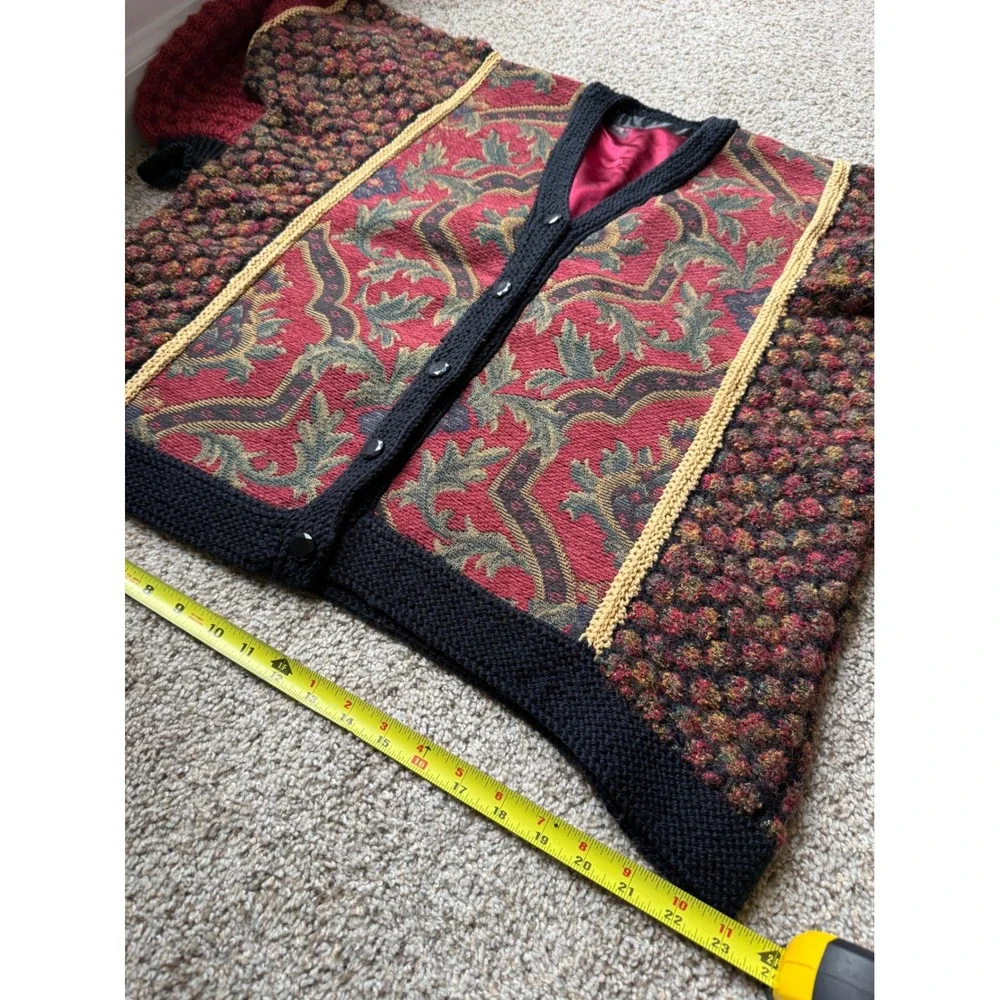 Vintage Tapestry wool Cardigan‎ Boho Art-to-Wear popcorn Knit Jacket eclectic L